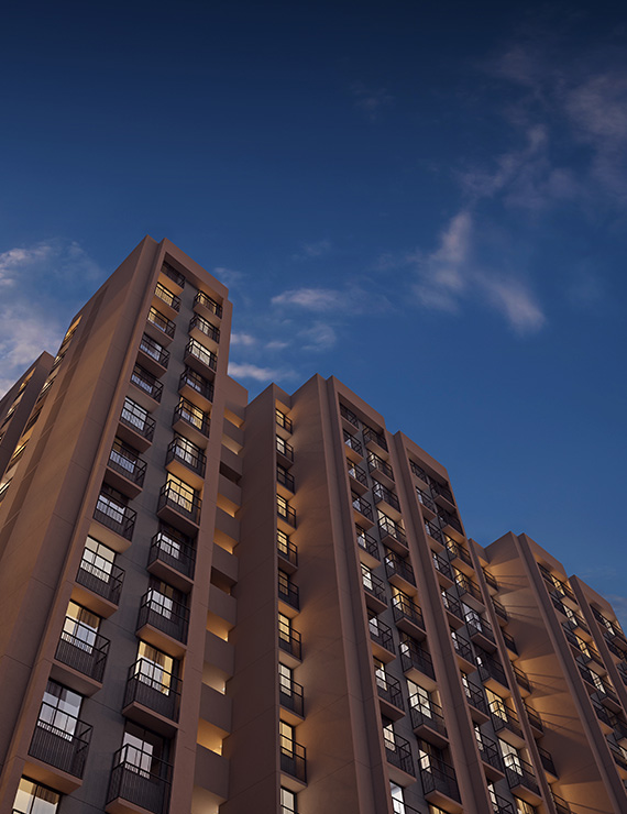 2 BHK Night View Elevation in Shela
